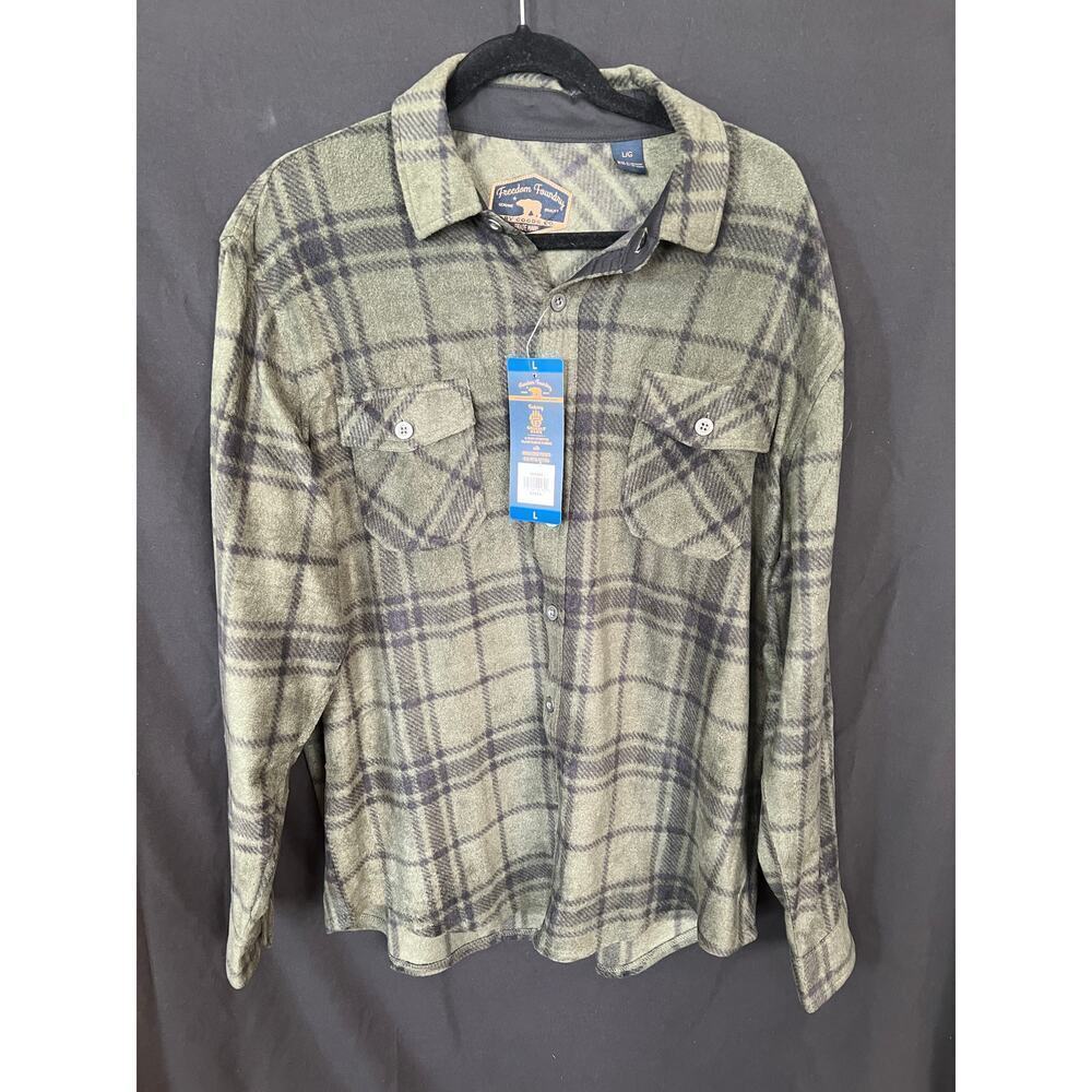 Mens Flannel Shirt, Freedom Foundry, Green/Black, Button Up, NWT, Large - Picture 2 of 7